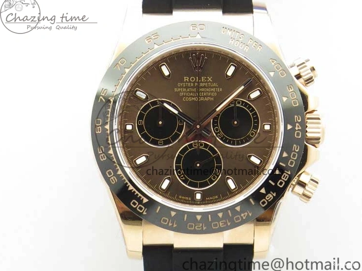 1224 Daytona 116515 Noob 1:1 Best Edition Chocolate Dial Lume Markers on Black Rubber Strap SA4130 (Free Extra Strap) V Stylish 2976